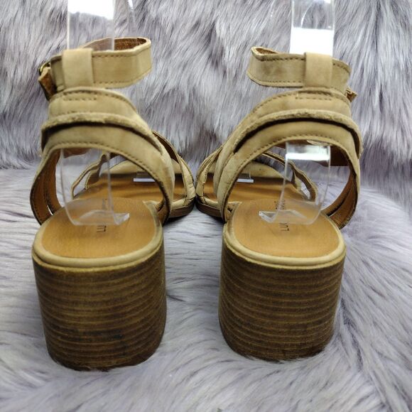 Lucky Brand Womens Junnah Leather Block Heel Sandals Size 9 Brown Ankle Strap - Picture 5 of 9